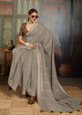 Premium Tusser Weaving Saree with Zari Border & Digital Blouse - GRAY