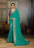 Premium Tusser Weaving Saree with Zari Border & Digital Blouse - SKY BLUE