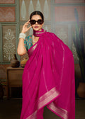 Premium Tusser Weaving Saree with Zari Border & Digital Blouse - PINK