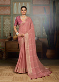 Premium Tusser Weaving Saree with Zari Border & Digital Blouse - BABY PINK