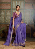Premium Tusser Weaving Saree with Zari Border & Digital Blouse - PURPLE