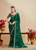 Premium Georgette Bandhani Print Saree with Sequin Embroidery Border & Heavy Designer Blouse - GREEN