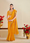 Premium Georgette Bandhani Print Saree with Sequin Embroidery Border & Heavy Designer Blouse - ORANGE