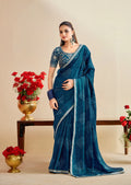 Premium Georgette Bandhani Print Saree with Sequin Embroidery Border & Heavy Designer Blouse -  BLUE