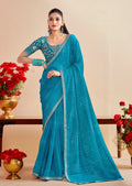 Premium Georgette Bandhani Print Saree with Sequin Embroidery Border & Heavy Designer Blouse - SKY BLUE
