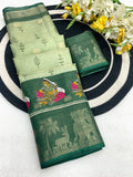 Elegant Two-Tone Floral Moss Mellow Saree with Jacquard Border & Designer Blouse - PISTA