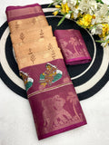 Elegant Two-Tone Floral Moss Mellow Saree with Jacquard Border & Designer Blouse - LIGHT GOLDEN