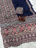 Heritage Ajrakh Glam Saree- NAVY BLUE