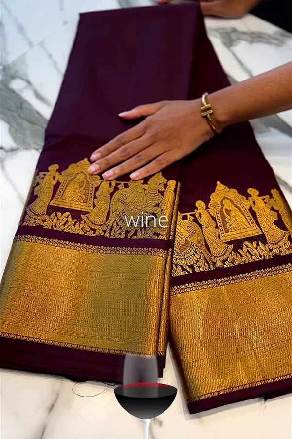 Raja Wine Palakku Saree with Golden Zari Work
